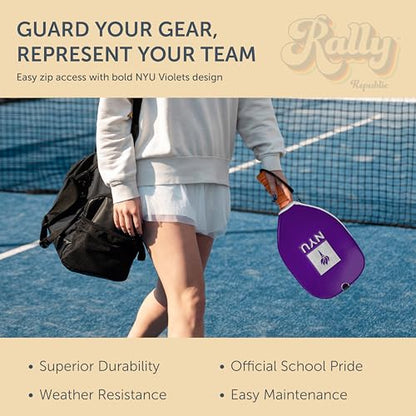 Officially Licensed Collegiate Pickleball Paddle Cover - Lightweight PU Leather Material - Durable Foam Interior Protection with Zippered Closure - Fits Most Paddles on the Market - color: NYU Violets