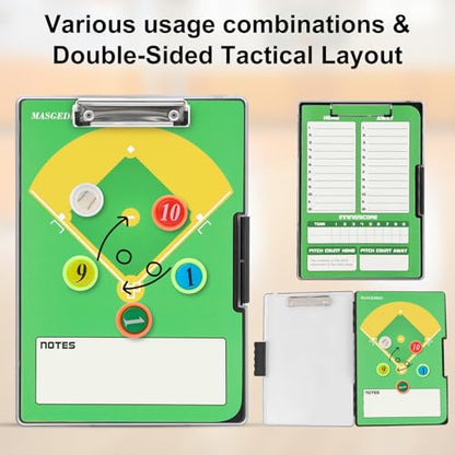All-Weather Tactical Coaching Clipboard for Baseball - Double-Sided Dry Erase Lineup Board with Magnetic Pieces, Markers, Whistle & Case | Replaces Paper Lineup Cards | Perfect Coach Gift - style: baseball
