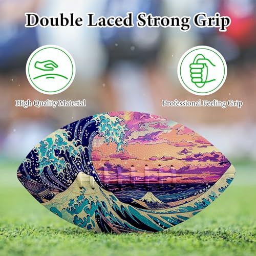 American Football, Official Size 11.9 x 7.3 Inch, Premium Composite Leather High-Grip Ball with Pro-Style Lacing, Unique Prints for Training, Games & Gifts - color: Sea Wave