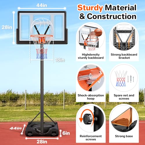 Yohood Basketball Hoop Outdoor 10ft Adjustable, Portable Basketball Hoop Goal System for Kids Youth and Adults in Backyard/Driveway/Indoor, 44 Inch Shatterproof Backboard and Larger Base - style: Gray
