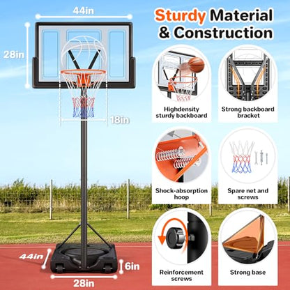 Yohood Basketball Hoop Outdoor 10ft Adjustable, Portable Basketball Hoop Goal System for Kids Youth and Adults in Backyard/Driveway/Indoor, 44 Inch Shatterproof Backboard and Larger Base - style: Gray