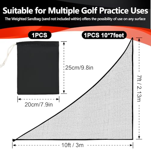 Golf Hitting Nets Attachment, 7 * 10/7 * 7FT Heavy Duty Side Net Barrier Net for Golf, Baseball, Hockey with Sandbag - size: 7x10ft(1Pack)