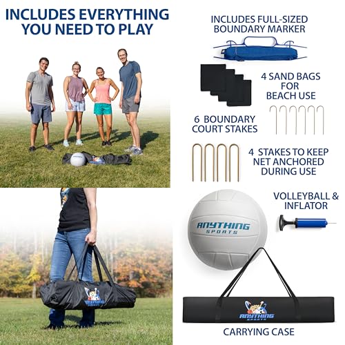 Outdoor Volleyball Net for Backyard. 12FT/20FT/32FT, 4 Adjustable Height Options, Ball with Pump, Boundary Markers, Carry Case and Stakes Included