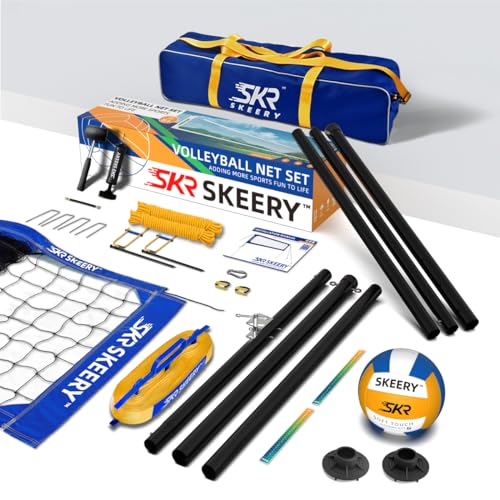 SKEERY Outdoor Heavy Duty Volleyball Net Set, Anti-Sag Design, Adjustable Aluminum Poles, Portable Volleyball Net for Backyard,Grass and Beach