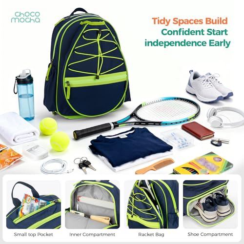 Choco Mocha Kids Tennis Bag, 16 Inch Youth & Junior Tennis Backpack with Shoe Compartment, Holds 2 Rackets (21–23 Inch) - color: Gradient Blue