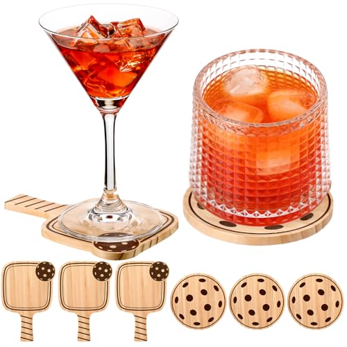 Hushee 6 Pack Dinkball Drink Coasters Wood Coasters Set Paddle Shape with Handle Funny Father Day Gift for Men Women Sports Lovers Fans Party Favors Decorations