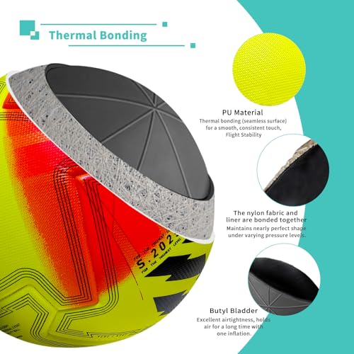 Soccer Ball Size 5,4 – Thermal Bonded Waterproof PU Leather, Professional Training & Match Ball for Youth & Adults, with Pump & Bag, Training Gift Set - color: light yellow