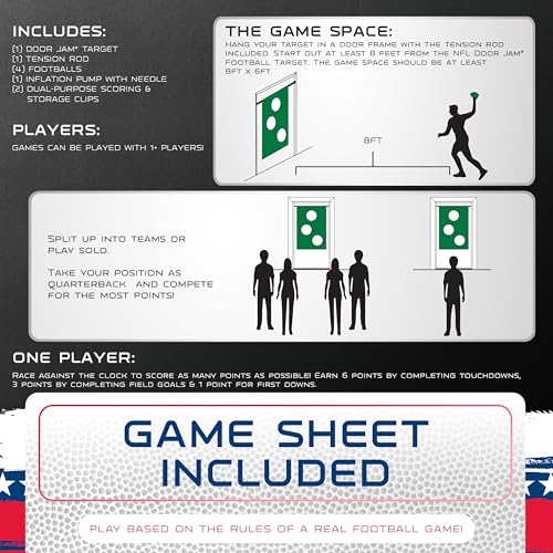 Franklin Sports NFL Mini Football Toss Target Game - NFL Door Jam Football Over the Door Target + (4) Mini Balls Set - 3 Hole Throwing Game for All Ages - Practice Passing + Aim