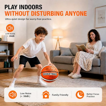 Silent Basketball Size 7 with Fabric Cover, 600g Airless Basketball for Quiet Dribbling and Indoor Training, Pro PU Foam Ball for Adults and Children, Ideal Gift for Birthdays or Christmas