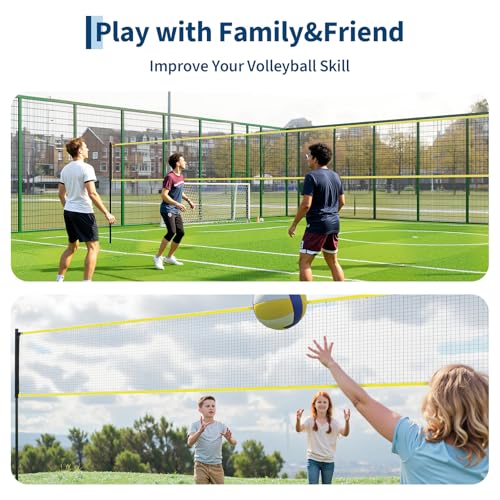 32FT Volleyball Net Set for Training, Adjustable Height 7.4' to 8' Freestanding Volleyball Net System Anti-Sagging, with Ball & Pump, Ground Stakes, Carry Bag, Portable Practice Kit for Backyard&Beach