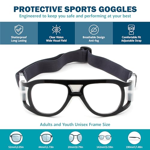 BLUE CUT Safety Outdoor Sports Goggles Unisex Anti Fog Ideal For Basketball Racquetball - color: Shiny Black