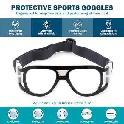 BLUE CUT Safety Outdoor Sports Goggles Unisex Anti Fog Ideal For Basketball Racquetball - color: Shiny Black