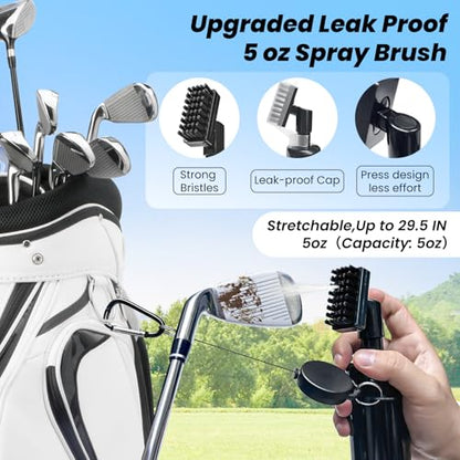 Golf Club Cleaner, Non-Leaking Stretchable Golf Club Brush with Microfiber Golf Towel (23.6 * 15.7 in), Strong Bristles Golf Brush Can Hold 5oz Water, Essentials Golf Accessories for Men - style: 5-in-1 Golf Accessories