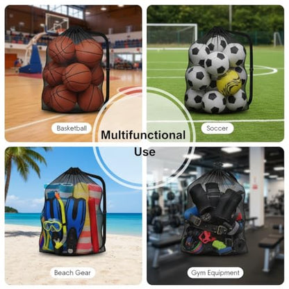 Extra Large Soccer Ball Bag，40x30 Inch Extra Large Mesh Equipment Sack for Coaches, Storage Bag for Basketball, Volleyball, Gym Equipment, Swimming Gear - color: Black (No Pocket)