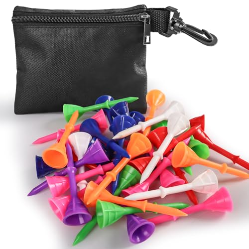 VEASAERS Golf Tees Plastic 3 1/4 inch Unbreakable 30 Pack with Pouch Bag, Durable Stable Available 83 mm Long Tee for Golfer Practice - color: Multicolor