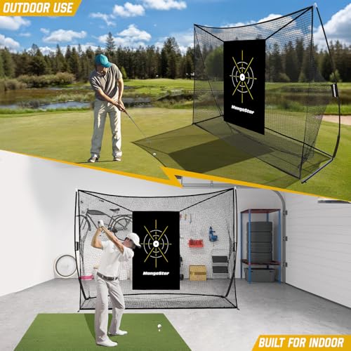Mangostar Golf Net, 10x7ft Heavy Duty Golf Practice Net for Backyard Driving Real Golf Balls with Target Cloth and Carry Bag, Indoor Outdoor Golf Hitting Training Set Ideal Gift for Golfers