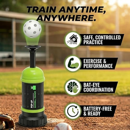 Smartway Pop-Up Baseball Trainer & Mini Baseball Popper – Batting Machine for Perfect Swings, Hitting Practice Equipment Without a Pitcher (6 Balls Included)