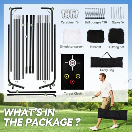 Golf Net with Simulator Impact Screen and Target Cloth, 10x8ft Golf Practice Net for Backyard, Portable Heavy Duty Golf Hitting Net for Outdoor Indoor