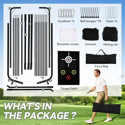 Golf Net with Simulator Impact Screen and Target Cloth, 10x8ft Golf Practice Net for Backyard, Portable Heavy Duty Golf Hitting Net for Outdoor Indoor