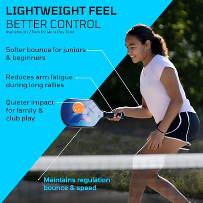 PicklePro Junior Outdoor & Indoor Pickleball Balls for Beginners – Lightweight LDPE 40-Hole Design for Stable Flight, Durable Construction for Training and Youth Play, USAPA Compliant