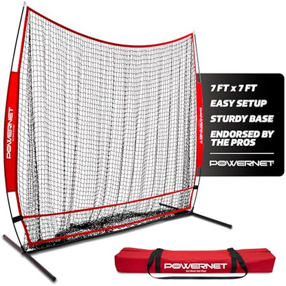 PowerNet 7x7 Full Mouth Baseball Net, Portable Large Mouth Batting Net, Outdoor Softball & Baseball Batting Practice Training Equipment