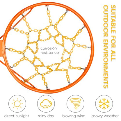 Basketball Net Replacement Heavy Duty,Resin Material, Anti-Rust Use Indoor Outdoor Standard 12-Ring Basketball Hoop - style: Yellow