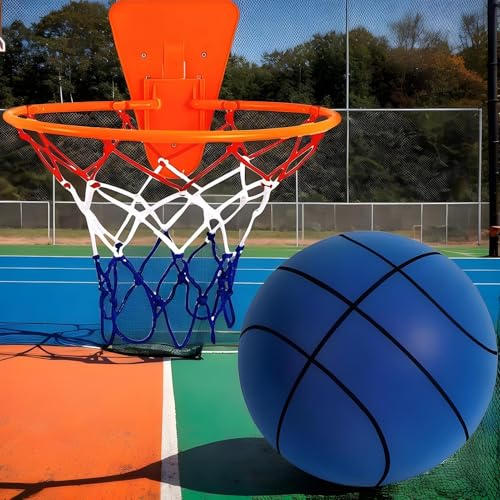 Silent Basketball Hoop and Ball, 18cm Wall Mounted Basketball Hoop Indoor, Noiseless Foam Elastic Sponge Ball WithHoop, SilentBall Professional Indoor BasketballFrame - color: Blue