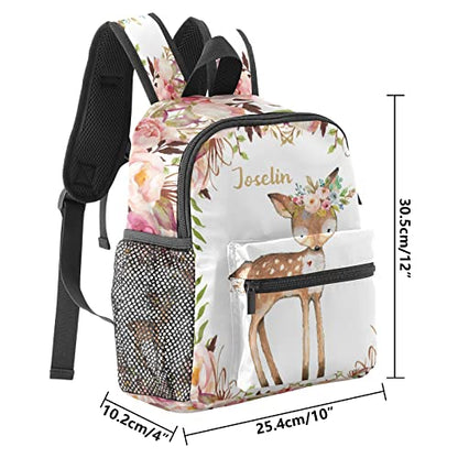 Woodland Floral Deer Personalized School Backpack for Teen Kid-Boy/Girl Toddler Daypack Kindergarten Travel Bookbag - color: Option 6