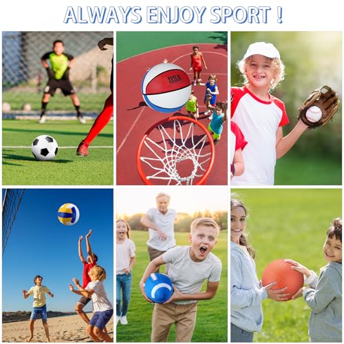 Realspring 6 Pcs Kids Sport Ball Set Includes Official Size Soccer, Basketball, Football, Volleyball, Playground Ball, Baseball with Bag & Pump Back to School Gift for Teens Outdoor Sport Play