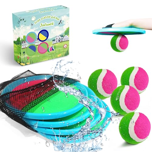 Jalunth Ball Catch Set Games Toss Paddle - Pool Beach Toys Back Yard Outdoor Games Backyard Throw Sticky Set Age 3 4 5 6 7 8 9 10 11 12 Years Old Boys Girls Kids Adults Family Easter Gifts Azure - color: Azure 4 Pack