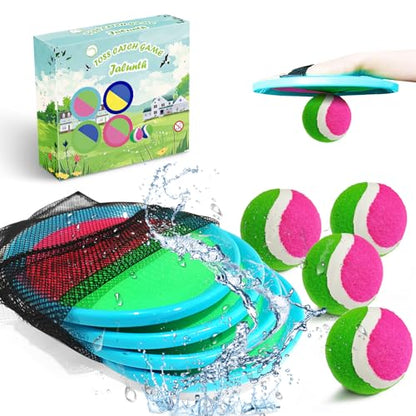 Jalunth Ball Catch Set Games Toss Paddle - Pool Beach Toys Back Yard Outdoor Games Backyard Throw Sticky Set Age 3 4 5 6 7 8 9 10 11 12 Years Old Boys Girls Kids Adults Family Easter Gifts Azure - color: Azure 4 Pack
