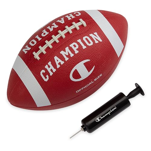 Champion Blitz Football, All-Weather Football, Enhanced Grip, Durable Rubber Cover and Molded Laces, for Outdoor Sports & Training, Includes 6 Ball Pump - color: Tango Red/White, size: Official
