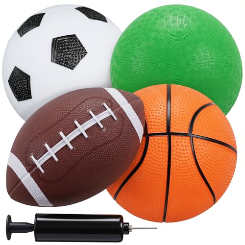 3 otters 4-Pack Sports Balls for Toddlers & Kids, Playground Balls with Pump, 5-Inch Soccer Ball, Basketball, Kickballs, Stockings for Grandkids, Toys for 2+ Boy Indoor/Outdoor Play