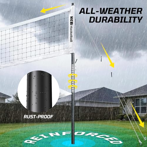 Haokelball Outdoor Volleyball Net Set for Backyard, 32FT Regulation, 3-Level Adjustable Height & Anti-Sag Tension System, Heavy Duty Thick Poles, Includes Volleyball, Pump, Boundary Line and Carry Bag - color: C-White