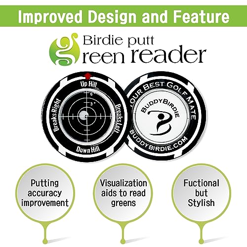 Birdie Putt Green Reader | Poker Chip Style Ball Marker Compact & Stylish Golf Putting & Green Reading Aid Bubble Level High Precision Alignment Reader Tool Golf - color: Black & Black