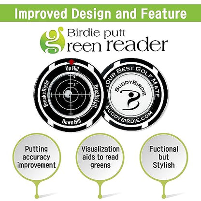 Birdie Putt Green Reader | Poker Chip Style Ball Marker Compact & Stylish Golf Putting & Green Reading Aid Bubble Level High Precision Alignment Reader Tool Golf - color: Black & Black