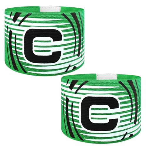 Soccer Captain Armband, 2Pcs Sports Captain Armbands Elastic Protective Arm Badge Adjustable Football Basketball Player Bands Adult Women Men - style: arc-green