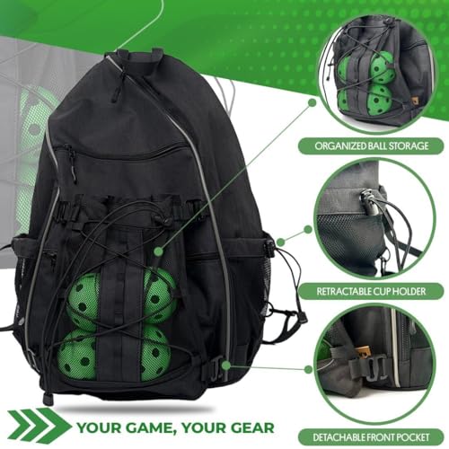 Good E's Pickleball Bag for Women and Men, Compact Sports Backpack, Durable Pickleball Carry Bag with Multiple Pockets, Adjustable Straps and Hook
