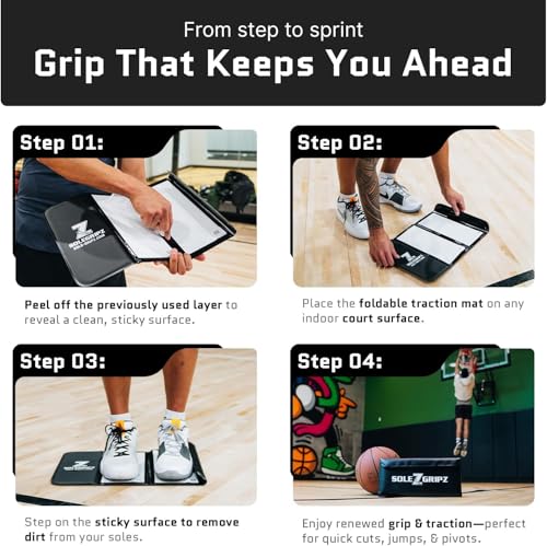 Portable Basketball & Volleyball Sticky Mat by Sola Athletics– Foldable, Reusable, Non-Slip Traction Board for Court Shoe Grip – Perfect for Hardwood Floors –60 Sticky Sheets