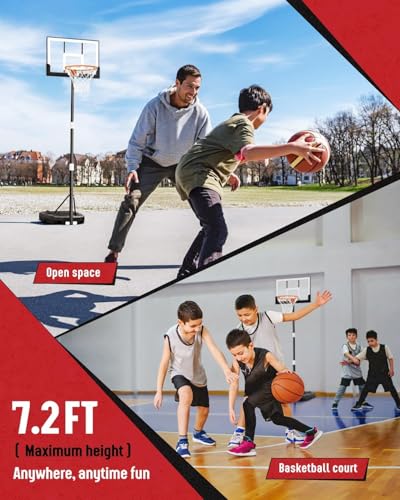 Seray Kids Basketball Hoop Outdoor [Patented 6s Safe-Adjust] 3.2-7.2FT, Indoor/Poolside/Mini Basketball Hoop for Kid/Toddler/Youth/Adult in Backyard/Driveway,Shatterproof Backboard and Enlarged Base