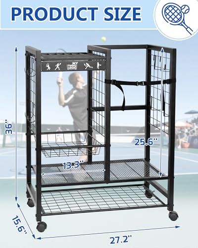 Mythinglogic Tennis Bag Storage Rack, Tennis Racket and Ball Organizer, Tennis Equipment Holder for Garage, Club, School
