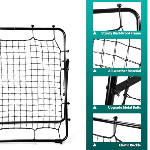 LIANTRAL Baseball Rebounder Net, Adjustable Bounce Back Trainer for Soccer, Volleyball, Softball, Portable Folding Rebounder for Passing & Shooting Practice, Volleyball Rebound Net for Kids, Black