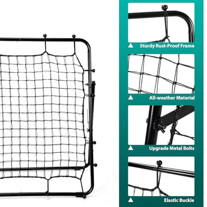 LIANTRAL Baseball Rebounder Net, Adjustable Bounce Back Trainer for Soccer, Volleyball, Softball, Portable Folding Rebounder for Passing & Shooting Practice, Volleyball Rebound Net for Kids, Black