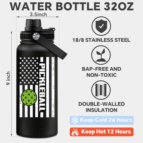 Fufandi Pickleball Gifts - Pickle Ball Dink Responsibly - Christmas, Birthday Gifts for Men, Women, Pickleball Lovers, Player Coach - Pickle Ball Water Bottle 32oz - color: Pickleball Black