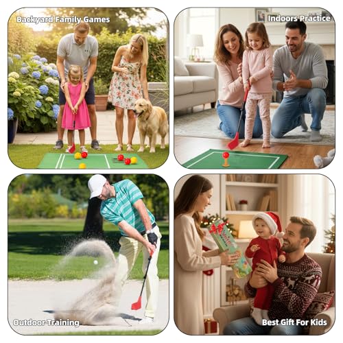 Kids Toy Golf, 17-31 inches Adjustable Telescopic Height Toy Golf Clubs for Toddler 3+ Upgraded Left and Right Handed, Includes 2 Balls, Outdoor Golf Game in Grass Parks, Yards, Red