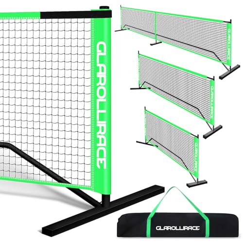 3-in-1 Portable Pickleball Net Set, with Regulation Size 22 FT | 10 FT | 4 FT PE Nets + Metal Frames, Pickle Ball Net System for All Weather Condition and Windproof, Indoor and Outdoor - color: Fluorescent green