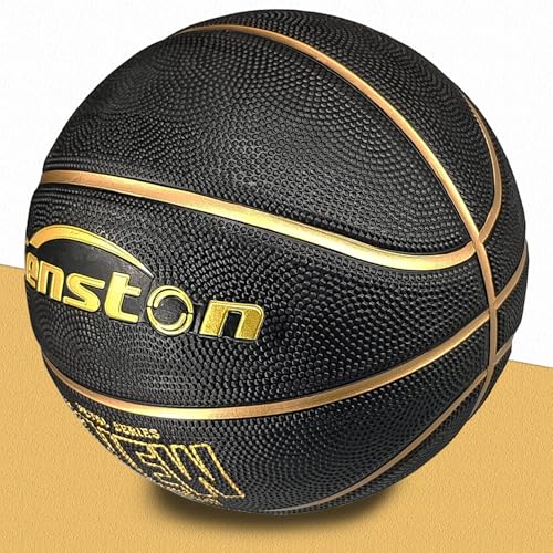 Senston 27.5''/29.5'' Outdoor Basketball Excellent Elasticity/Grip Rubber Basketballs with Pump, Durable Size 5/7 Men Basketball - color: Black/Gold, size: 29.5''(size 7)
