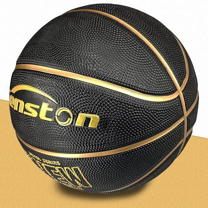 Senston 27.5''/29.5'' Outdoor Basketball Excellent Elasticity/Grip Rubber Basketballs with Pump, Durable Size 5/7 Men Basketball - color: Black/Gold, size: 29.5''(size 7)