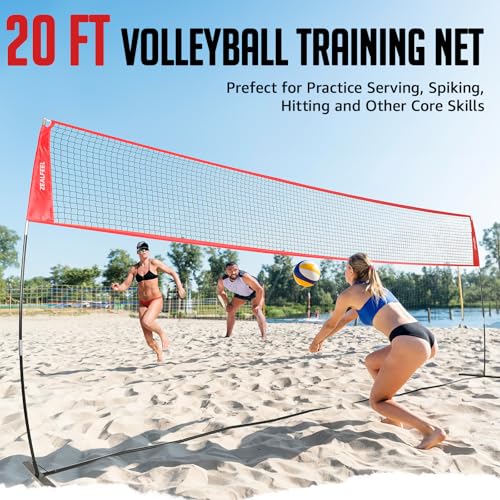 ZEALFEEL Volleyball Net, 12ft/20ft Volleyball Training Net for Backyard Height Adjustable, Portable Freestanding Practice Net for Hitting & Serving Drills, Pop up Net with Carry Bag for Indoor Outdoor - size: 20 FT Volleyball Net