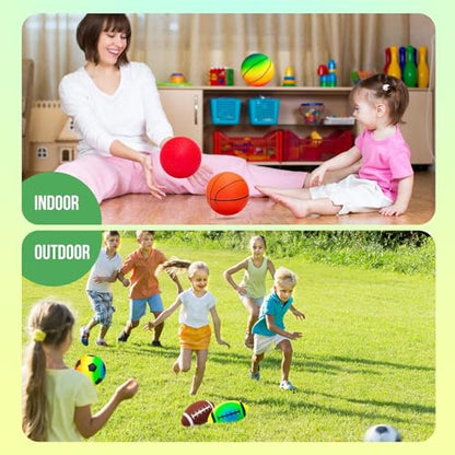 Soft Balls for Toddlers Kids 1-3 3-5, Easy to Grip 5" Small Balls 7 Pack, Mini Football Soccer Basketball Playgroundball - First Birthday Gift Baby Toys for Boys Girls - color: 7 Inflatable Balls 5"